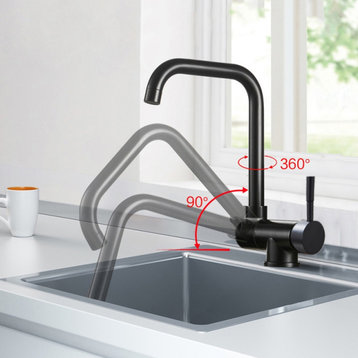 Black/Gold/Brushed Nickel Kitchen Rotating Faucet Mixer Single Handle, Black A