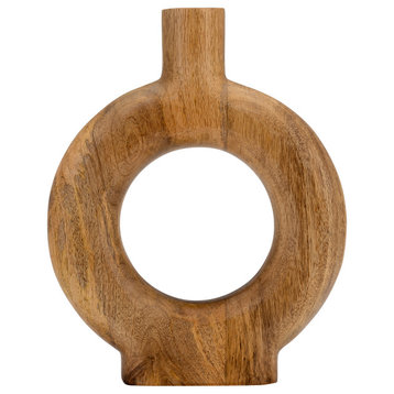 Wood, 12"H Donut Shaped Vase, Brown