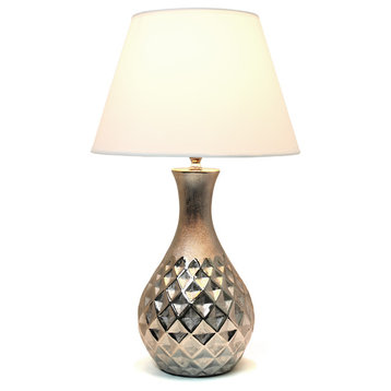 Juliet Ceramic Table Lamp With Metallic Silver Base and White Fabric Shade
