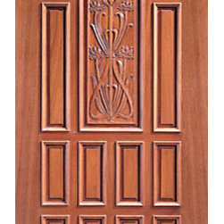 Single Door, Center Arch Hand Carved Panels in Mahogany - Front Doors