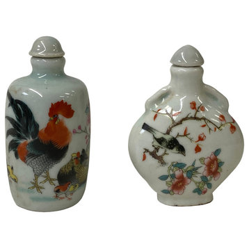 2 x Chinese Porcelain Snuff Bottle With Flowers Birds Graphic Hws1240