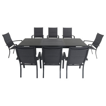 Cameron 9-Piece Expandable Dining Set With Padded Sling Chairs, 40"x94" Table