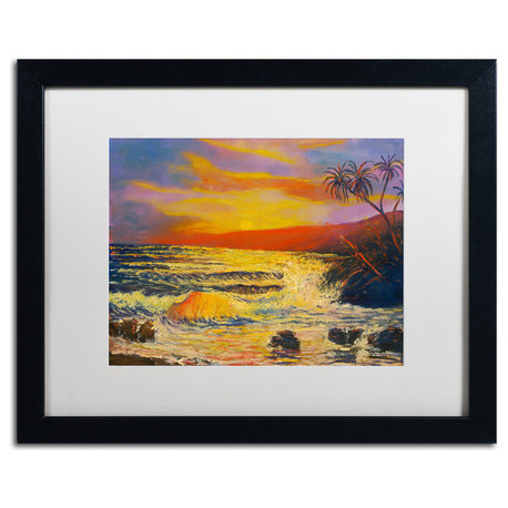 'Maui Sunset' Matted Framed Art, Black Frame, White Matte, 20x16