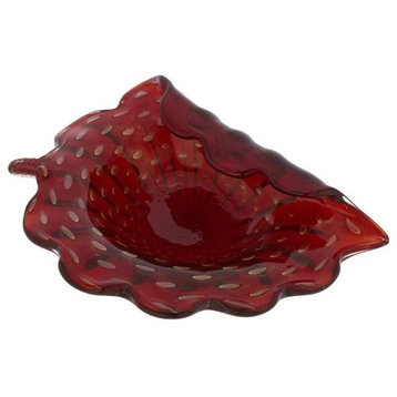 GlassOfVenice Murano Glass Bullicante Leaf Bowl - Red