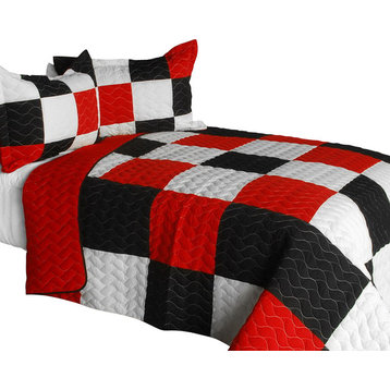 Poker King 3PC Vermicelli-Quilted Patchwork Quilt Set-Full/Queen Size