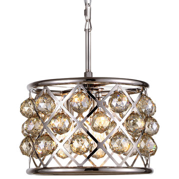 Crystal Grid Hoop 3-Light 12", Polished Nickel, Golden Teak, With LED Bulbs