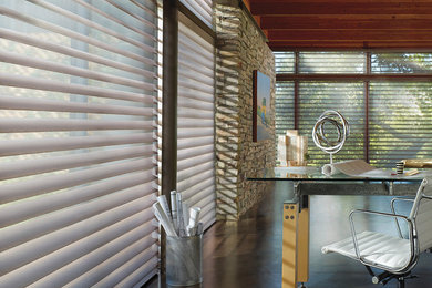 Example of a minimalist home office design in Calgary