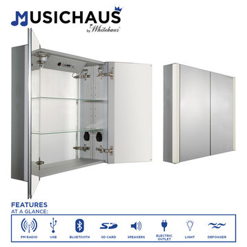 Musichaus Double Mirrored Door Medicine Cabinet With Usb