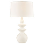 Elk Home - Depiction Table Lamp, White - The Depiction Table Lamp features a tapering, curved base that adds a sense of balance and poise to an interior arragement. Made from composite, this lamp comes in a chalk white finish that updates its look with a fresh appeal. The design is topped with a round, hardback shade in white, textured linen. Ideal for modern coastal interiors, this lamp will brighten bedside cabinets, living room side tables or hallway consoles.
