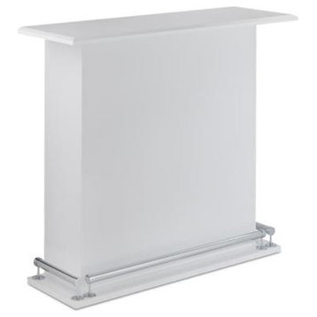 Rectangular Wooden Bar Table With Storage, White And Chrome