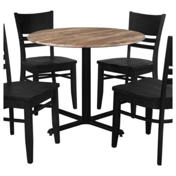 Correll Rustic Oak Premium Cafe Bistro Table with 2 Black Ladder Back Chairs
