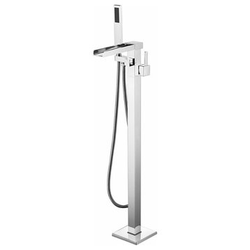 Lexora Cascata Single Freestanding Bathtub Faucet with Hand Shower, Chrome