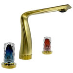 Bergamo Art - Widespread 3 Hole Bath Faucet, Red and Blue Glass Handles(Brushed Gold - "Step into a realm of timeless sophistication with our Widespread Modern Bathroom Faucet featuring red and blue glass Handles. A harmonious blend of innovation and elegance, every detail is a testament to luxury and sophistication.