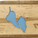 Personal Handcrafted Displays - Lake Almanor, California-Wood Lake Map, Medium - This is a beautifully detailed, laser engraved and precision cut topographical Map of Lake Almanor in Plumas County, California with the following interesting stats carved into it: