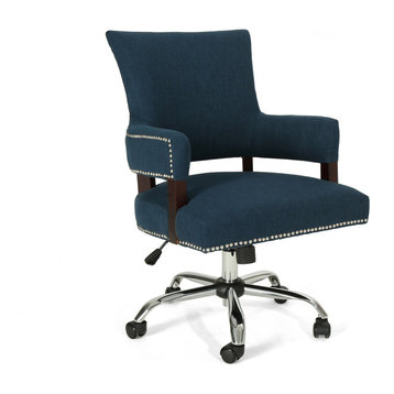 GDF Studio May Traditional Home Office Chair, Navy Blue/Chrome