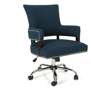 GDF Studio May Traditional Home Office Chair, Navy Blue/Chrome