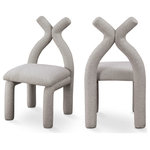 Meridian Furniture - Xena Boucle Fabric Upholstered Accent/Dining Chair, Taupe - Make a bold statement in your home's decor with the striking Xena Boucle Fabric Accent/Dining Chair. The luxurious taupe boucle fabric paired with the solid wood inner frame not only exudes comfort and durability but also adds a touch of sophistication to your living space. Its unique and artful design is bound to captivate the eyes of anyone who enters your home.