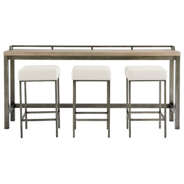 Maklaine Modern Table with 3 Stools in Gray Metal with Wood Top