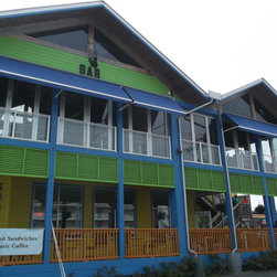 Motorized Retractable Drop Arm Window Awnings- Bad Monkey Restaurant - Products