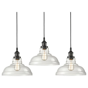 3 Pack Industrial Clear Glass Pendant Light Kitchen Island Lighting, Oil Rubbed Bronze