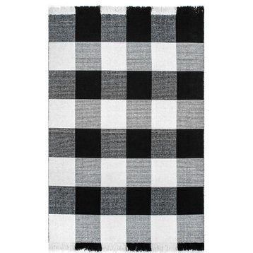nuLOOM Flatweave Wool/Cotton Akemi Striped Area Rug, Black, 5'x8'