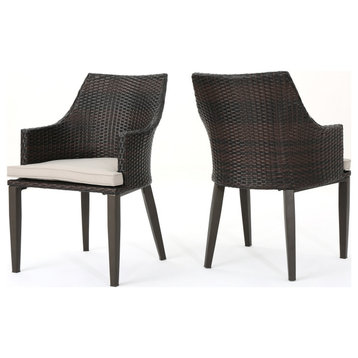 GDF Studio Hillcrest Outdoor Wicker Dining Chairs, Set of 2, Multi-Brown/Light Brown