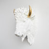 Faux Taxidermy Bison Head Wall Mount, White and Gold