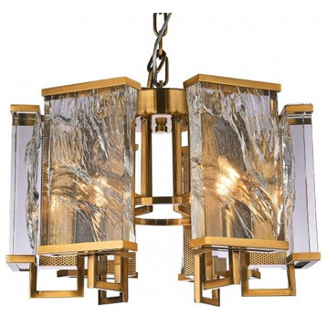 Chandelier With Textured Crystal Plaques, Brass