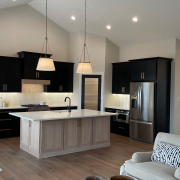 Black Paint and Light White Oak Kitchen Design
