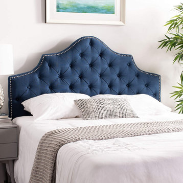 Traditional Queen Size Headboard, Arched Design With Button Tufting, Steel Blue