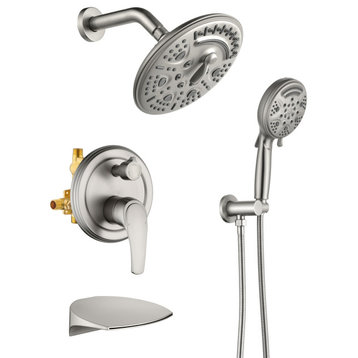 6-Spray Patterns, 1.8 GPM 8" Tub Wall Mount Dual Shower Heads, Brushed Nickel