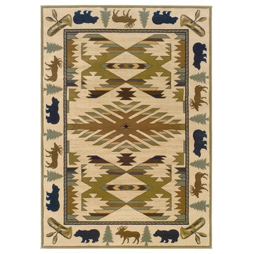 Oriental Weavers Sphinx Hudson 1072a Lodge Rug, Ivory/Green, 5'3" x 7'6"