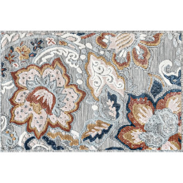 Lilia Transitional Floral Area Rug, Gray & Light Red, 1'11'' X 3'