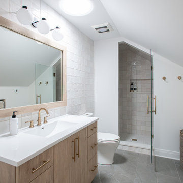 Scandinavian Style Primary Bathroom Attic Conversion | Arlington Heights, IL