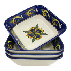 Le Souk Ceramique - Riya Stoneware Square Pasta/Salad Bowls, Set of 4 - Serving And Salad Bowls