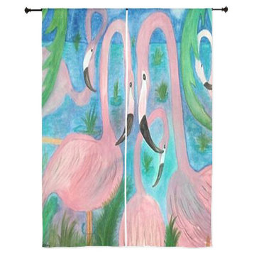 Tropical Birds Sheer Curtains, Flamingo Party