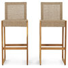 Resaca Outdoor Wicker Barstools, Set of 2, Light Multi-Brown and Teak