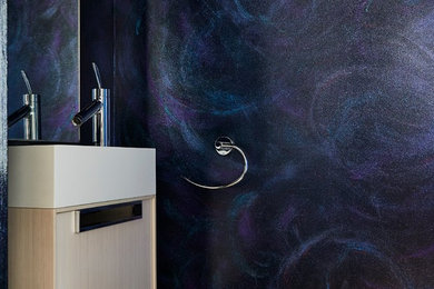 Inspiration for an eclectic bathroom remodel in DC Metro with multicolored walls