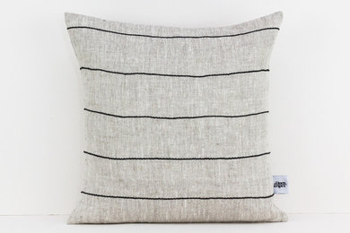 Linen pillow cover with black lines - Linen cushion - Black stripe pillow - Line