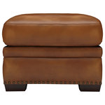 Hello Sofa Home - Toulouse Top Grain Leather Ottoman - The warm, natural texture of cowhide is a timeless hallmark of luxury. The Toulouse features 100% top grain cowhide leather on the cushion, and soft split leather on the sides. A classic square base design is tastefully accented with a nail head trim, and the higher than average foam density (2.1 lbs per sq ft) means a longer lasting, more comfortable seat. Build out your living room in style.