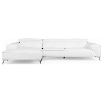 Raj White Reclining Leather Sectional, Left Chaise