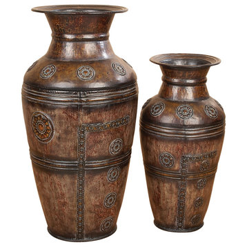 Rustic Brown Metal Vase Set 75714