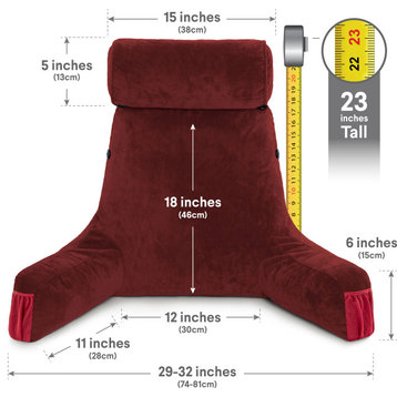 Medium Husband Pillow Maroon Reading Pillow Removable Neck Roll and Cover