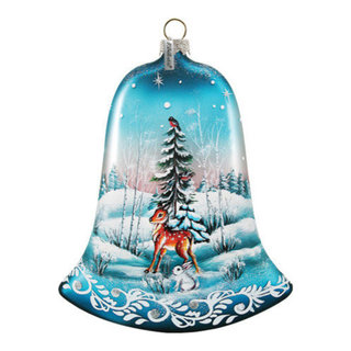 Hand Painted Winter Bunny Glass Bell Scenic Ornament - Traditional ...