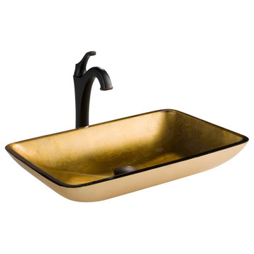 Above Counter Bathroom Sink & Faucet, Glass Vessel, Oil Rubbed Bronze