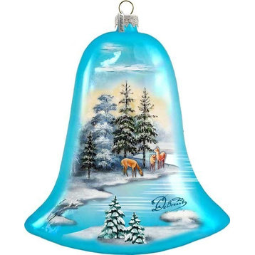 Hand Painted Peaceful Kingdom Bell Glass Scenic Ornament