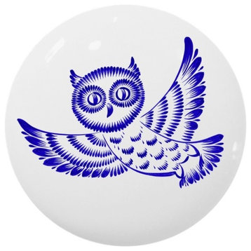 Folk Art Owl Ceramic Cabinet Drawer Knob
