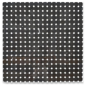 Nero Marquina Black Marble 2" Octagon Mosaic Tile Thassos White Polish, 1 sheet
