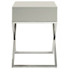 Katie Square Lacquer-Finish X-Metal Leg Nightstand, Light Grey Chrome