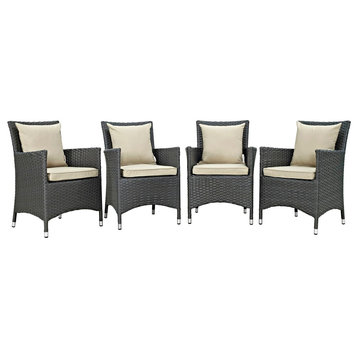 Modern Contemporary Outdoor Patio 4-Piece Dining Chairs Set, Beige, Rattan